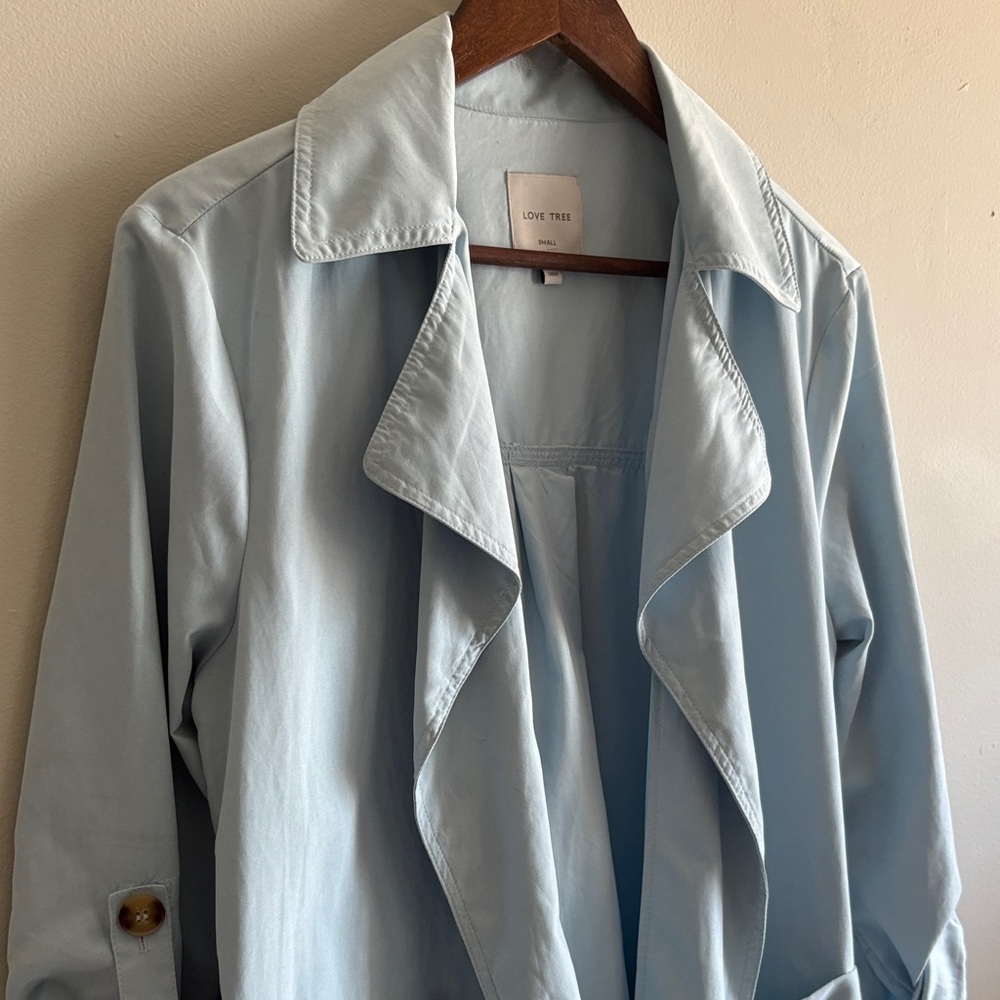 Light Blue Open Front Trench Jacket - Love Tree - Picture 4 of 6